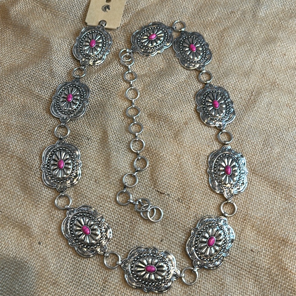 Pink and silver western chain belt